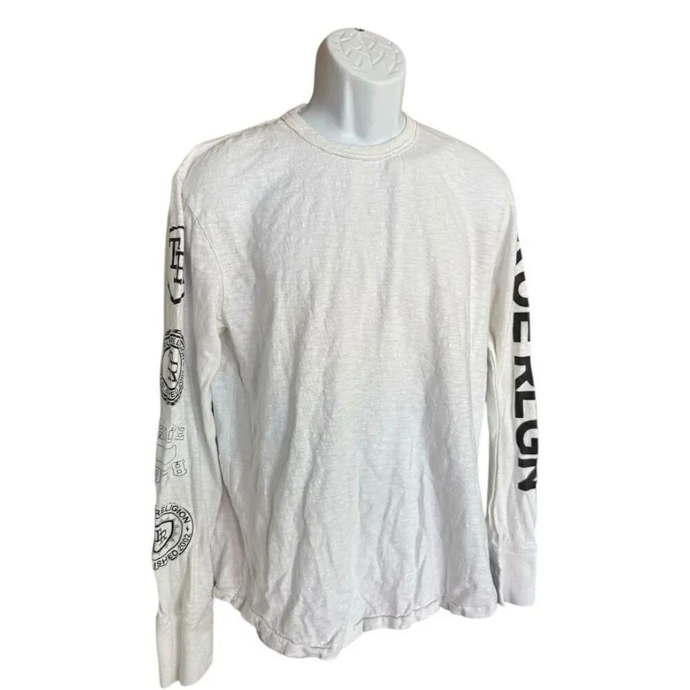 Mens True Religion Arm Logo Long Sleeve Heathered Casual Tee Shirt - Sz M - Picture 1 of 3